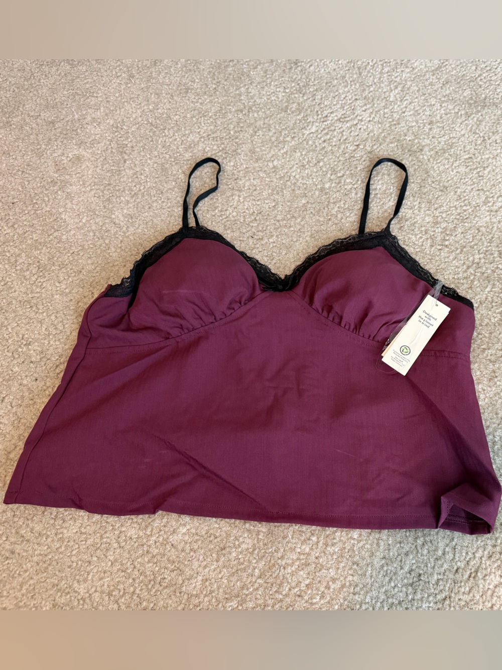 174 - No Boundaries Burgundy Camisole with Black Lace Trim
